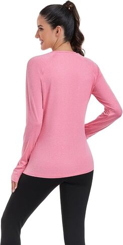 HISKYWIN Women's Quick Dry Shirts UPF 50+ Sun Protection V-Neck Long Sleeve Athletic Workout Tops in Kuwait