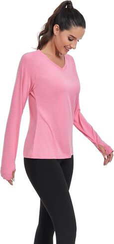 HISKYWIN Women's Quick Dry Shirts UPF 50+ Sun Protection V-Neck Long Sleeve Athletic Workout Tops in Kuwait