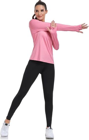 HISKYWIN Women's Quick Dry Shirts UPF 50+ Sun Protection V-Neck Long Sleeve Athletic Workout Tops in Kuwait