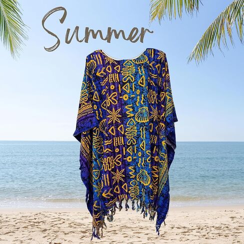 Kraft4Life| Women Summer Beach Cover up Oversize Caftan Tunic Casual Top Blouse Short Kaftan Beach Dress poncho in Saudi Arabia