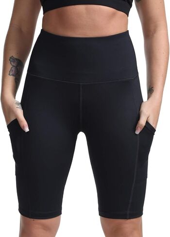 شورت اليوغا للنساء شورت عالي الخصر لراكبي الدراجات النارية مع جيوب للتمرين الرياضي والجري in Kuwait