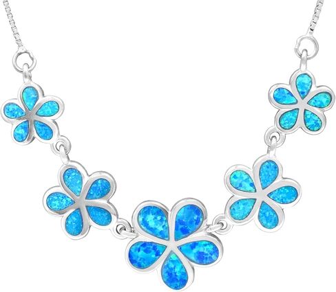 قلادة من الفضة الاسترليني من شركة هونولولو جولري كامبني بخمسة زهرة بلوميريا مع أوبال أزرق مقلد, مادة صمغية, اوبال in Kuwait