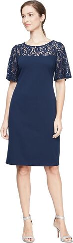 S.L. Fashions Women's Sequined Lace Short Sleeve Sheath Dress in Saudi Arabia