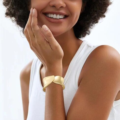 LENDPLEX Gold Cuff Bangle Bracelets for Women, 18K Gold Plated Wide Chunky Punk Cuff Bracelets Hammered Irregular Snake Link Wrist Cuff Wrap Bracelet in Kuwait