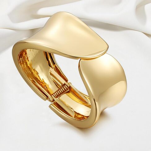 LENDPLEX Gold Cuff Bangle Bracelets for Women, 18K Gold Plated Wide Chunky Punk Cuff Bracelets Hammered Irregular Snake Link Wrist Cuff Wrap Bracelet in Kuwait