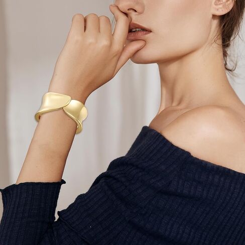 LENDPLEX Gold Cuff Bangle Bracelets for Women, 18K Gold Plated Wide Chunky Punk Cuff Bracelets Hammered Irregular Snake Link Wrist Cuff Wrap Bracelet in Kuwait