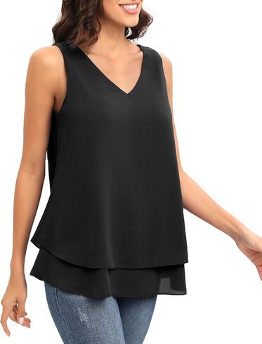 Womens Sleeveless Chiffon Blouses V Neck Dressy Casual Flowy Tank Tops in Saudi Arabia
