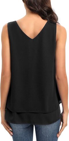Womens Sleeveless Chiffon Blouses V Neck Dressy Casual Flowy Tank Tops in Saudi Arabia