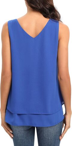 Womens Sleeveless Chiffon Blouses V Neck Dressy Casual Flowy Tank Tops in Saudi Arabia