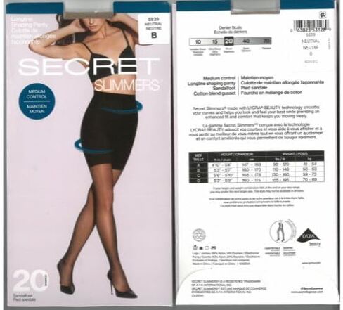 SECRET SLIMMERS Sheer Pantyhose with Longline Control Top Shaping Panty Sandalfoot 20 Denier Variety Styles to Flatten & Slim in Kuwait