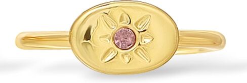 Lucky Feather Birthstone Rings for Women - 14K Gold Plated Signet Ring with Unique Starburst Pattern - Fully Adjustable Birthstone Rings make adorable gifts for Women and Teen Girls in Saudi Arabia