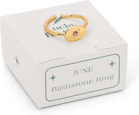 Lucky Feather Birthstone Rings for Women - 14K Gold Plated Signet Ring with Unique Starburst Pattern - Fully Adjustable Birthstone Rings make adorable gifts for Women and Teen Girls in Saudi Arabia