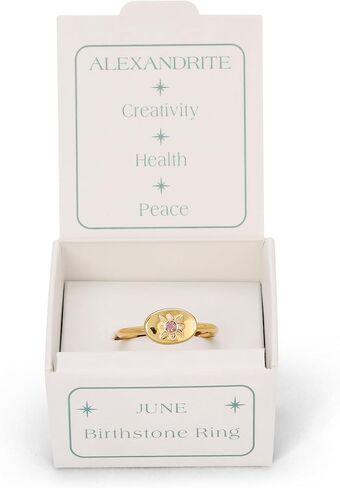 Lucky Feather Birthstone Rings for Women - 14K Gold Plated Signet Ring with Unique Starburst Pattern - Fully Adjustable Birthstone Rings make adorable gifts for Women and Teen Girls in Saudi Arabia