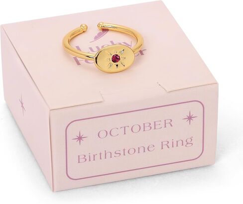 Lucky Feather Birthstone Rings for Women - 14K Gold Plated Signet Ring with Unique Starburst Pattern - Fully Adjustable Birthstone Rings make adorable gifts for Women and Teen Girls in Kuwait
