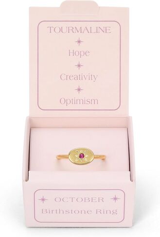 Lucky Feather Birthstone Rings for Women - 14K Gold Plated Signet Ring with Unique Starburst Pattern - Fully Adjustable Birthstone Rings make adorable gifts for Women and Teen Girls in Kuwait