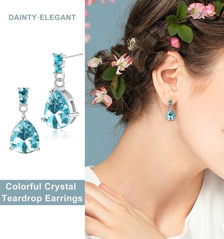 JOERICA 9 Pairs Stainless Steel CZ Dangle Earrings for Women Crystal Teardrop Earrings Set Multicolor Cubic Zirconia Birthstone Drop Earrings in Kuwait