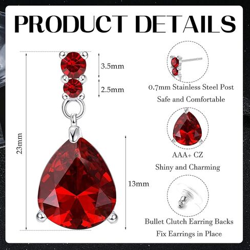 JOERICA 9 Pairs Stainless Steel CZ Dangle Earrings for Women Crystal Teardrop Earrings Set Multicolor Cubic Zirconia Birthstone Drop Earrings in Kuwait