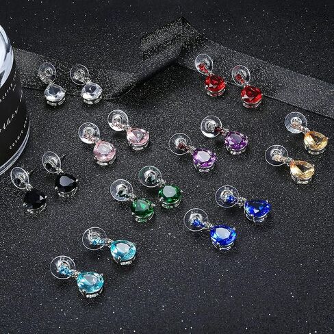 JOERICA 9 Pairs Stainless Steel CZ Dangle Earrings for Women Crystal Teardrop Earrings Set Multicolor Cubic Zirconia Birthstone Drop Earrings in Kuwait