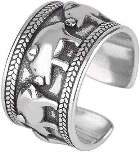 Vintage Pigs Open Statement Ring for Women Teen Girls Silver Plated Cute Animal Adjustable Stackable Chunky Wide Finger Band Promise Engagement Dating Rings Personalized Jewelry Gifts in Saudi Arabia