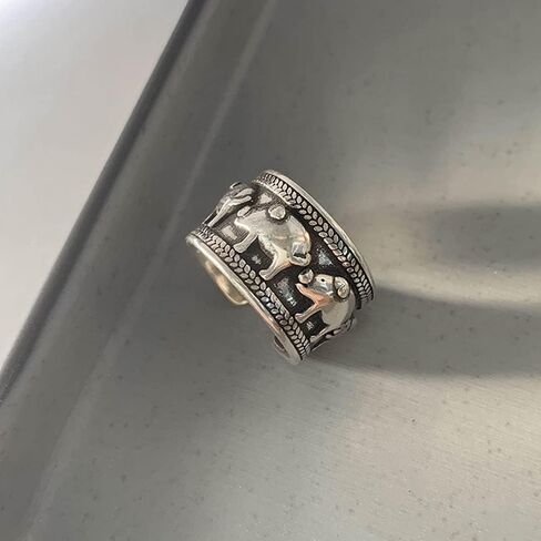 Vintage Pigs Open Statement Ring for Women Teen Girls Silver Plated Cute Animal Adjustable Stackable Chunky Wide Finger Band Promise Engagement Dating Rings Personalized Jewelry Gifts in Saudi Arabia