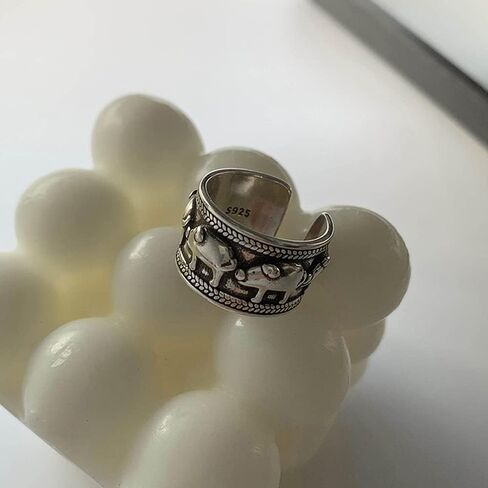 Vintage Pigs Open Statement Ring for Women Teen Girls Silver Plated Cute Animal Adjustable Stackable Chunky Wide Finger Band Promise Engagement Dating Rings Personalized Jewelry Gifts in Saudi Arabia