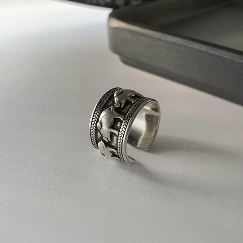 Vintage Pigs Open Statement Ring for Women Teen Girls Silver Plated Cute Animal Adjustable Stackable Chunky Wide Finger Band Promise Engagement Dating Rings Personalized Jewelry Gifts in Saudi Arabia