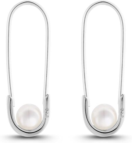 LAXPICOL 925 Sterling Silver Pin Shape Dangle Earrings For Women Girls Elegant Pearl Special Drop Earrings Silver Tone, Pearl, No Gemstone in Kuwait