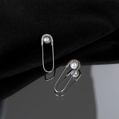 LAXPICOL 925 Sterling Silver Pin Shape Dangle Earrings For Women Girls Elegant Pearl Special Drop Earrings Silver Tone, Pearl, No Gemstone in Kuwait