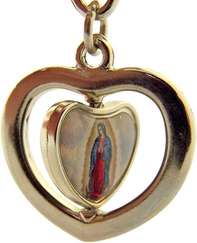 Epoxy Divine Mercy with Our Lady Guadalupe Icon in Heart Medal Keychain, 3 1/4 Inch in Saudi Arabia