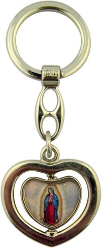Epoxy Divine Mercy with Our Lady Guadalupe Icon in Heart Medal Keychain, 3 1/4 Inch in Saudi Arabia