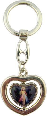 Epoxy Divine Mercy with Our Lady Guadalupe Icon in Heart Medal Keychain, 3 1/4 Inch in Saudi Arabia