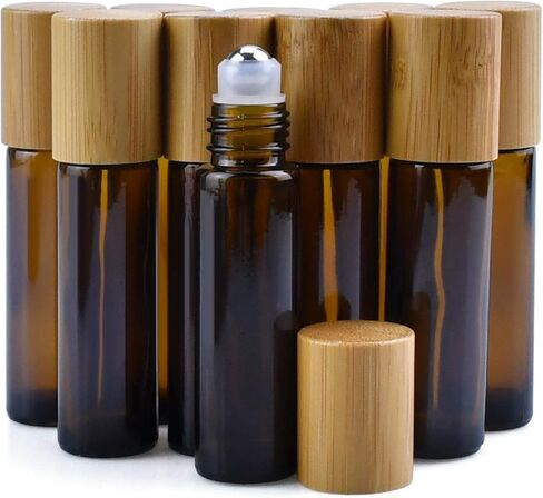 Brown Glass Roll-on Bottles10pcs Amber Glass Essential Oil Roller Bottles 10ml Empty Refillable Roller Bottle With Natural Bamboo Lid Stainless Steel Ball Glass Aromatherapy Travel Perfumes Bottles in Kuwait