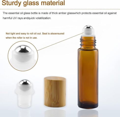 Brown Glass Roll-on Bottles10pcs Amber Glass Essential Oil Roller Bottles 10ml Empty Refillable Roller Bottle With Natural Bamboo Lid Stainless Steel Ball Glass Aromatherapy Travel Perfumes Bottles in Kuwait