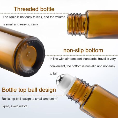 Brown Glass Roll-on Bottles10pcs Amber Glass Essential Oil Roller Bottles 10ml Empty Refillable Roller Bottle With Natural Bamboo Lid Stainless Steel Ball Glass Aromatherapy Travel Perfumes Bottles in Kuwait
