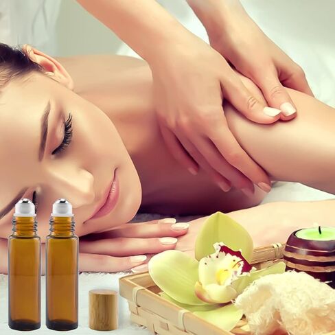 Brown Glass Roll-on Bottles10pcs Amber Glass Essential Oil Roller Bottles 10ml Empty Refillable Roller Bottle With Natural Bamboo Lid Stainless Steel Ball Glass Aromatherapy Travel Perfumes Bottles in Kuwait