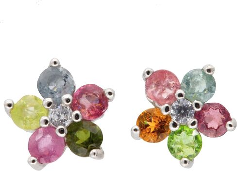 Gemoon S925 Sterling Silver Natural Gemstone Multi Color Tourmaline Flower Style Ear Studs Earrings in Saudi Arabia