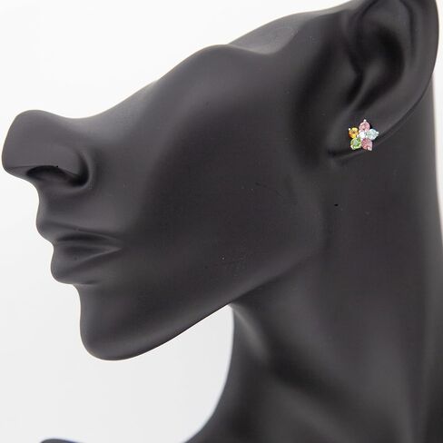 Gemoon S925 Sterling Silver Natural Gemstone Multi Color Tourmaline Flower Style Ear Studs Earrings in Saudi Arabia