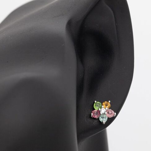 Gemoon S925 Sterling Silver Natural Gemstone Multi Color Tourmaline Flower Style Ear Studs Earrings in Saudi Arabia