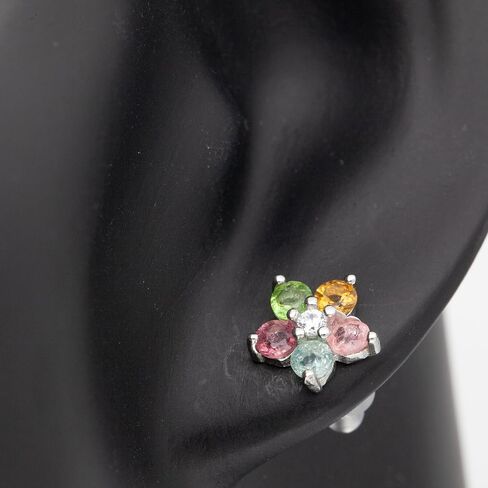 Gemoon S925 Sterling Silver Natural Gemstone Multi Color Tourmaline Flower Style Ear Studs Earrings in Saudi Arabia