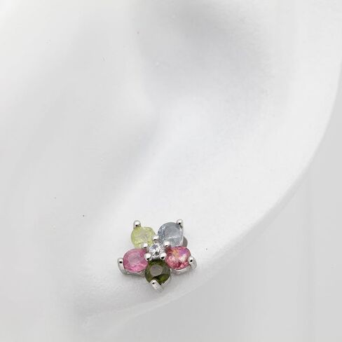 Gemoon S925 Sterling Silver Natural Gemstone Multi Color Tourmaline Flower Style Ear Studs Earrings in Saudi Arabia