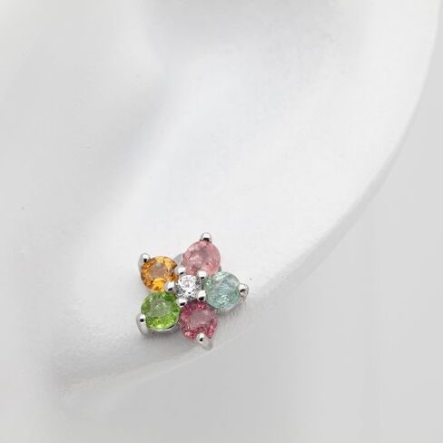 Gemoon S925 Sterling Silver Natural Gemstone Multi Color Tourmaline Flower Style Ear Studs Earrings in Saudi Arabia