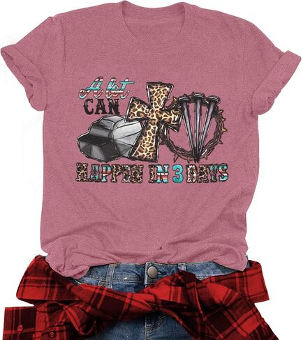 UNIQUEONE Christian Easter Shirts for Women - A Lot Can Happen in 3 Days Shirt Casual Jesus Religious Short Sleeve Tee Tops in Saudi Arabia