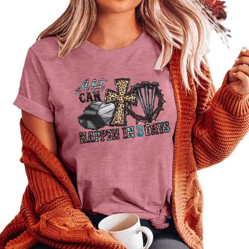 UNIQUEONE Christian Easter Shirts for Women - A Lot Can Happen in 3 Days Shirt Casual Jesus Religious Short Sleeve Tee Tops in Saudi Arabia