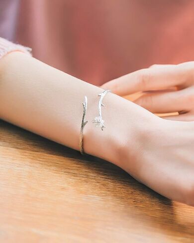 Jewever 925 Sterling Silver Original Sakura Opening Bracelet Adjustable Carving Flower in Kuwait