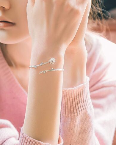 Jewever 925 Sterling Silver Original Sakura Opening Bracelet Adjustable Carving Flower in Kuwait