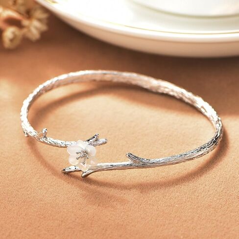 Jewever 925 Sterling Silver Original Sakura Opening Bracelet Adjustable Carving Flower in Kuwait