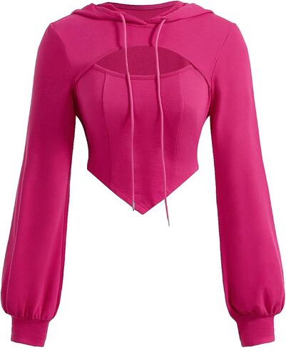Verdusa Women's Cut Out Front Drawstring Hoodie Long Sleeve Crop Sweatshirt in Saudi Arabia