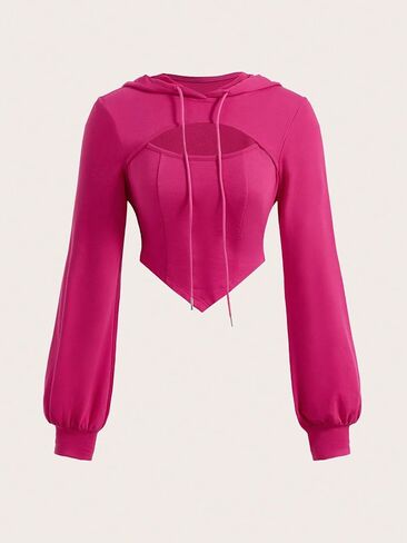 Verdusa Women's Cut Out Front Drawstring Hoodie Long Sleeve Crop Sweatshirt in Saudi Arabia