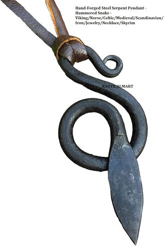 NauticalMart Hand-Forged Steel Serpent Pendant - Hammered Snake -Viking/Norse/Celtic/Medieval/Scandinavian/Iron/Jewelry/Necklace/Skyrim in Saudi Arabia
