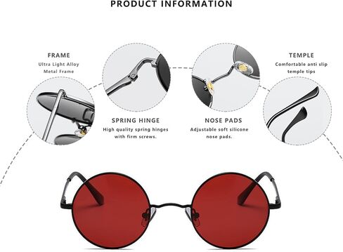 LASPOR Round Polarized Sunglasses for Hippie Glasses Metal Frame 100% UV Blocking Lens in Saudi Arabia